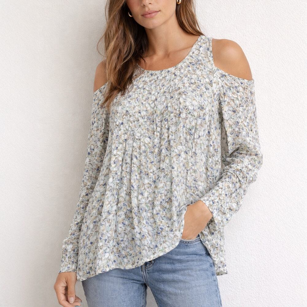 Jonathan Cohen Cold Shoulder Abstract Floral Luxury Blouse Size S